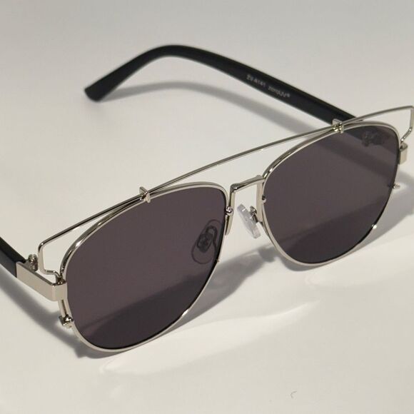 1639 NEW Silver Aviator Sunglasses with Top Bar Detail - Edgy Modern Style - Picture 7 of 9
